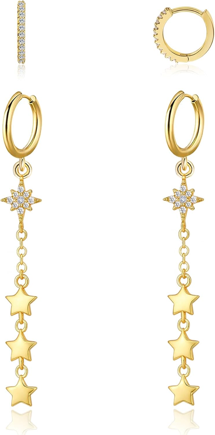 SELFROSE Store Gold Dangle Earrings for Women,Prom Jewelry Dainty Earring 14K Gold Plated Drop Earrings for Women Trendy Hypoallergenic CZ Dangling Earring - Image 1